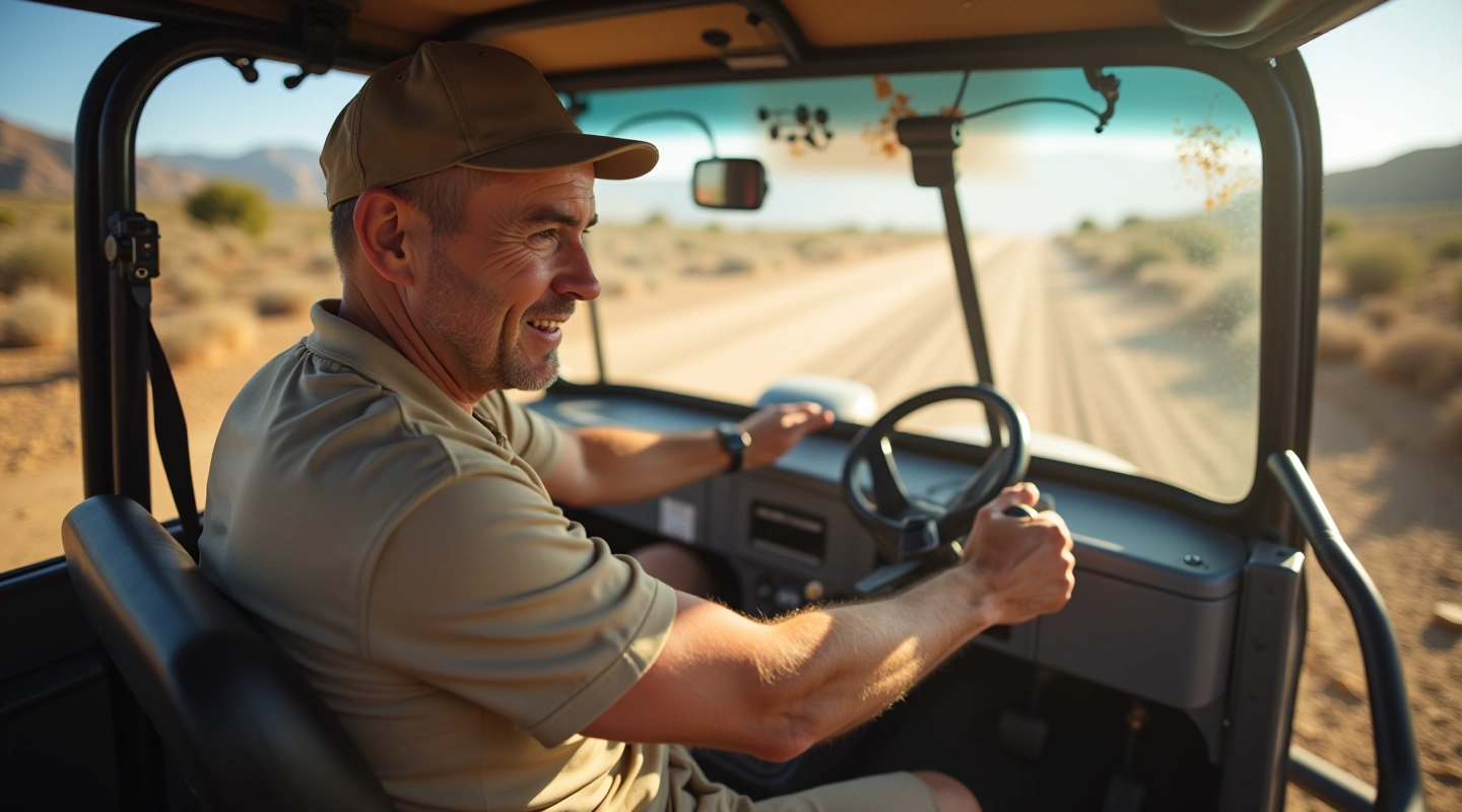 Skilled off-road driver navigating challenging terrain in a 4x4 vehicle